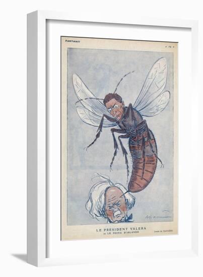 Eamonn De Valera Irish Statesman Depicted as a Wasp Stinging English Premier Lloyd George-Barrere-Framed Art Print