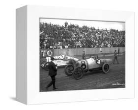 Earl Cooper and Eddie Hearne Driving Racing Cars, Tacoma Speedway (July 4, 1918)-Marvin Boland-Framed Stretched Canvas