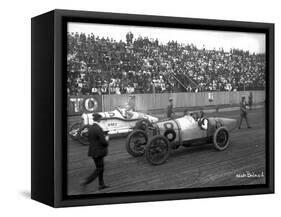 Earl Cooper and Eddie Hearne Driving Racing Cars, Tacoma Speedway (July 4, 1918)-Marvin Boland-Framed Stretched Canvas