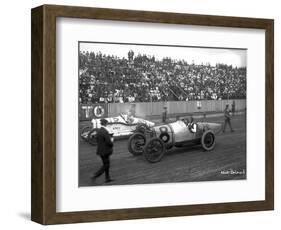 Earl Cooper and Eddie Hearne Driving Racing Cars, Tacoma Speedway (July 4, 1918)-Marvin Boland-Framed Giclee Print