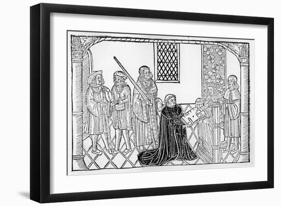 Earl Rivers Presents His Book to Edward Iv (Woodcut)-English-Framed Giclee Print
