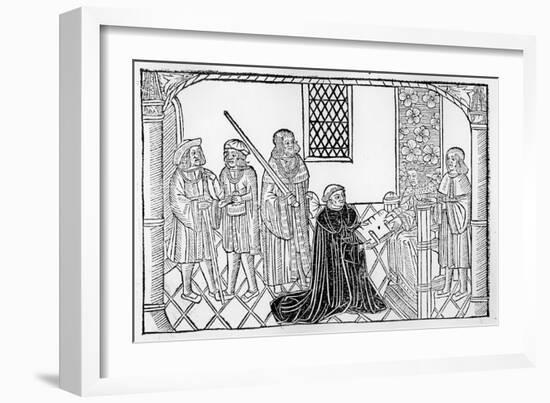 Earl Rivers Presents His Book to Edward Iv (Woodcut)-English-Framed Giclee Print