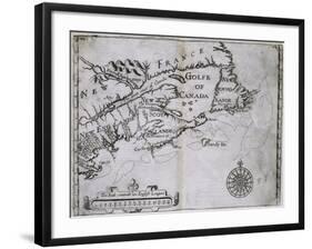 Early 17th-Century Map of the North American Coast from Cape Cod to Newfoundland-null-Framed Giclee Print