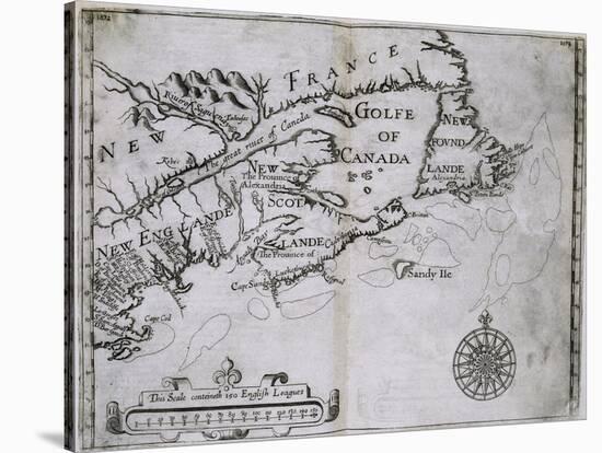 Early 17th-Century Map of the North American Coast from Cape Cod to Newfoundland-null-Stretched Canvas