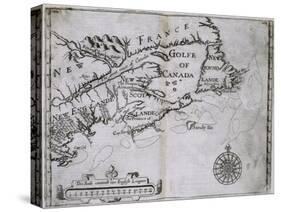 Early 17th-Century Map of the North American Coast from Cape Cod to Newfoundland-null-Stretched Canvas