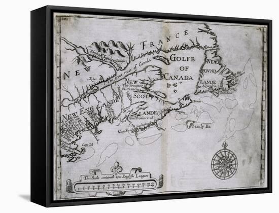 Early 17th-Century Map of the North American Coast from Cape Cod to Newfoundland-null-Framed Stretched Canvas