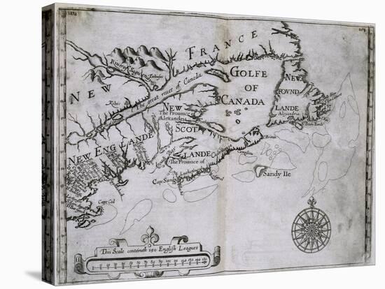 Early 17th-Century Map of the North American Coast from Cape Cod to Newfoundland-null-Stretched Canvas