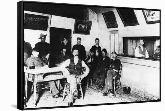 Early American Soldiers Relaxing at Canteen at Fort Keogh-null-Framed Stretched Canvas