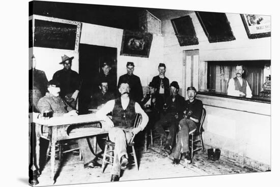 Early American Soldiers Relaxing at Canteen at Fort Keogh-null-Stretched Canvas