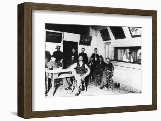 Early American Soldiers Relaxing at Canteen at Fort Keogh-null-Framed Photographic Print