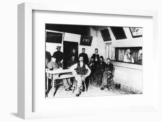 Early American Soldiers Relaxing at Canteen at Fort Keogh-null-Framed Photographic Print