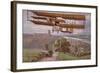 Early Biplane Flying Above a Car on a Country Road-null-Framed Giclee Print