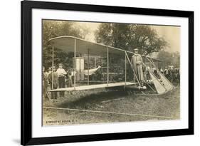 Early Biplane, Pilot and Crowd-null-Framed Art Print