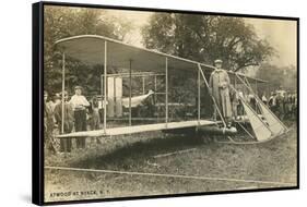 Early Biplane, Pilot and Crowd-null-Framed Stretched Canvas