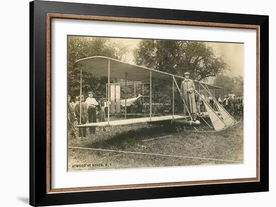 Early Biplane, Pilot and Crowd-null-Framed Art Print