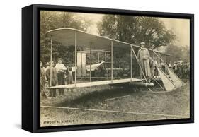 Early Biplane, Pilot and Crowd-null-Framed Stretched Canvas