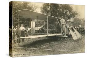 Early Biplane, Pilot and Crowd-null-Stretched Canvas