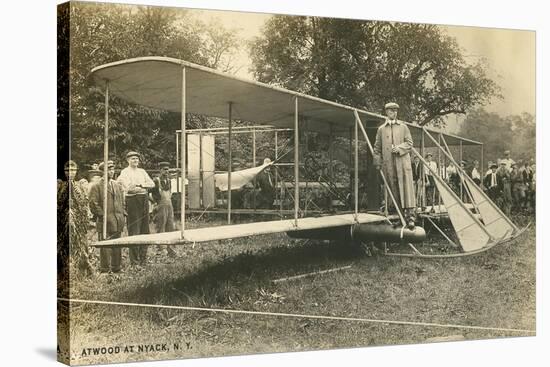 Early Biplane, Pilot and Crowd-null-Stretched Canvas