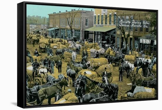 Early Cotton Market, Marietta, Georgia-null-Framed Stretched Canvas