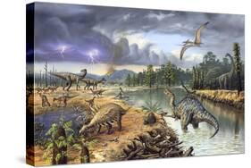 Early Cretaceous Life, Artwork-Richard Bizley-Stretched Canvas