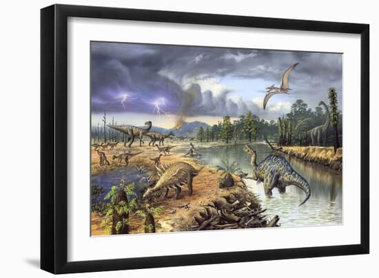 Early Cretaceous Life, Artwork-Richard Bizley-Framed Premium Photographic Print