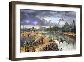 Early Cretaceous Life, Artwork-Richard Bizley-Framed Photographic Print