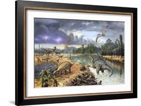 Early Cretaceous Life, Artwork-Richard Bizley-Framed Photographic Print