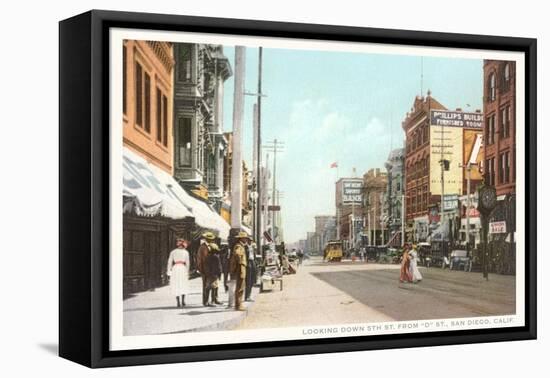 Early Downtown Street Scene, San Diego, California-null-Framed Stretched Canvas