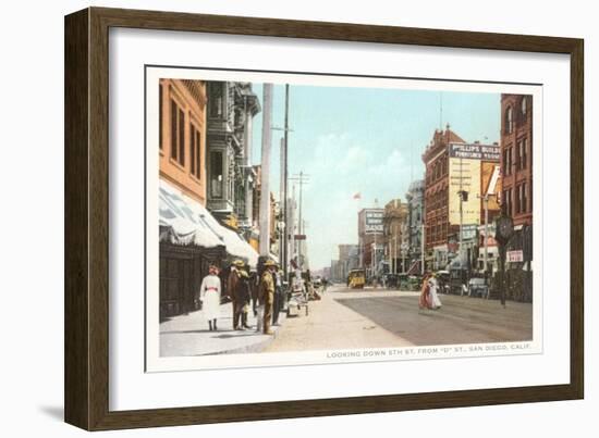 Early Downtown Street Scene, San Diego, California-null-Framed Art Print