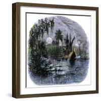 Early Explorers Coming Ashore Along a Tropical Coast in the New World-null-Framed Giclee Print