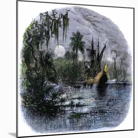 Early Explorers Coming Ashore Along a Tropical Coast in the New World-null-Mounted Giclee Print