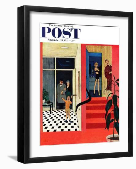 "Early Guests" Saturday Evening Post Cover, November 23, 1957-George Hughes-Framed Giclee Print