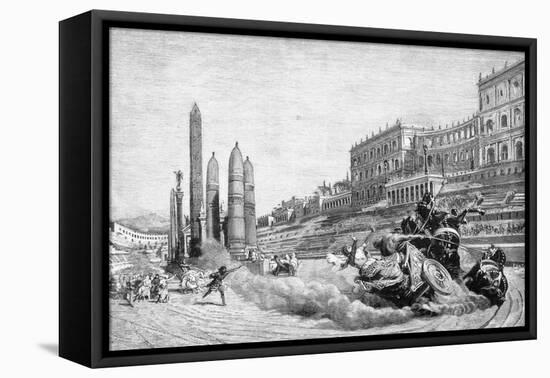 Early History of Rome, Messalina Falls from Her Chariot During a Race at Circus Maximus-Ludovico Pogliaghi-Framed Stretched Canvas