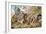 Early Humans Contending with Prehistoric Monsters-null-Framed Giclee Print