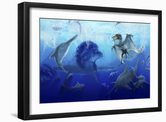 Early Jurassic European Pelagic Scene with Various Extinct Animals-Stocktrek Images-Framed Art Print