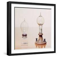 Early Light Bulbs: Left: First Commercial Light Bulb, Right: Electric Filament Lamp, 1879-null-Framed Giclee Print