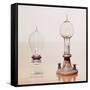 Early Light Bulbs: Left: First Commercial Light Bulb, Right: Electric Filament Lamp, 1879-null-Framed Stretched Canvas