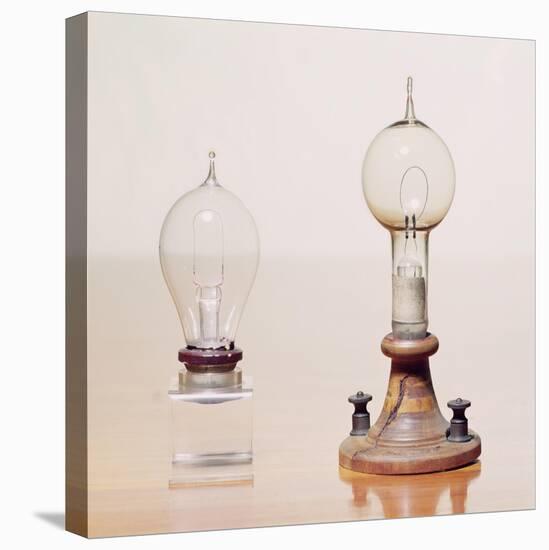 Early Light Bulbs: Left: First Commercial Light Bulb, Right: Electric Filament Lamp, 1879-null-Stretched Canvas