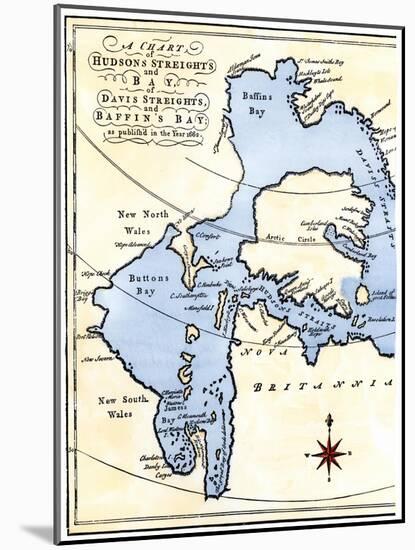 Early Map of Hudson's Strait and Hudson's Bay, 1662, in Arctic Canada-null-Mounted Giclee Print