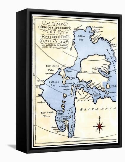 Early Map of Hudson's Strait and Hudson's Bay, 1662, in Arctic Canada-null-Framed Stretched Canvas