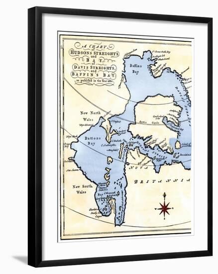 Early Map of Hudson's Strait and Hudson's Bay, 1662, in Arctic Canada-null-Framed Giclee Print