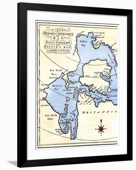 Early Map of Hudson's Strait and Hudson's Bay, 1662, in Arctic Canada-null-Framed Giclee Print