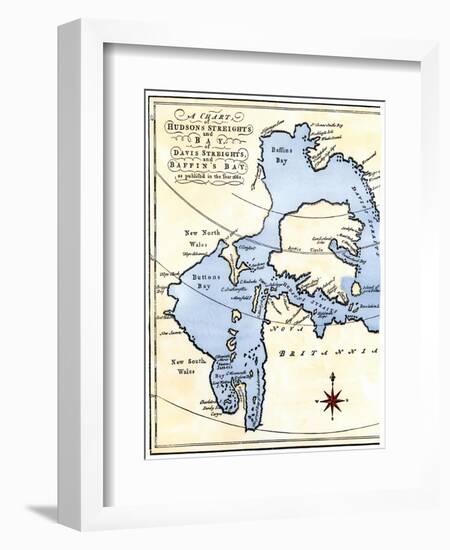 Early Map of Hudson's Strait and Hudson's Bay, 1662, in Arctic Canada-null-Framed Giclee Print