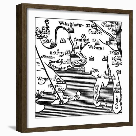 Early Map of Massachusetts Bay, USA-null-Framed Giclee Print