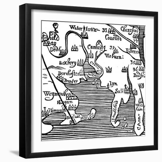 Early Map of Massachusetts Bay, USA-null-Framed Giclee Print