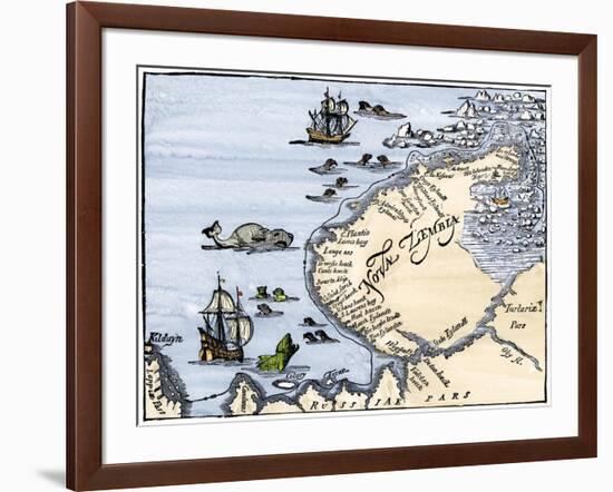 Early Map Showing Nova Zembla Off the Arctic Coast of Russia, Probably 1600-null-Framed Giclee Print