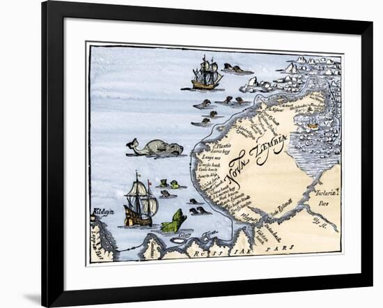 Early Map Showing Nova Zembla Off the Arctic Coast of Russia, Probably 1600-null-Framed Giclee Print