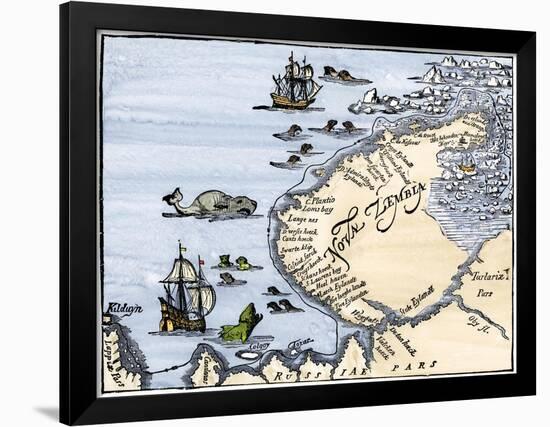 Early Map Showing Nova Zembla Off the Arctic Coast of Russia, Probably 1600-null-Framed Giclee Print