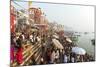 Early Morning Bathers on the Banks of the River Ganges, Varanasi (Benares), Uttar Pradesh, India-Jordan Banks-Mounted Photographic Print