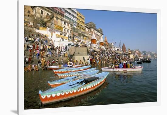 Early Morning Bathing in the Holy River Ganges Along Dasaswamedh Ghat, Uttar Pradesh State, India-Gavin Hellier-Framed Photographic Print